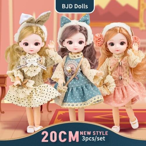 3PCS/SET 20cm Dress Up BJD Doll 8 Inch Ornaments for Girls and Children Gift Toys Ball Jointed Doll