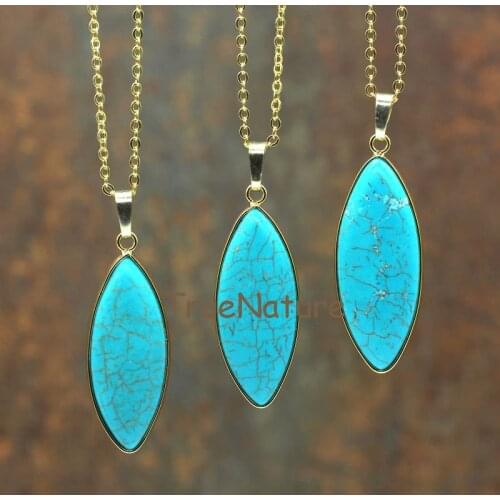 Fashion Jewelry Gold Chains Necklace Jewelry Marquise Turquoises Beaded Charm Necklace In 16-32 Inch NM5772