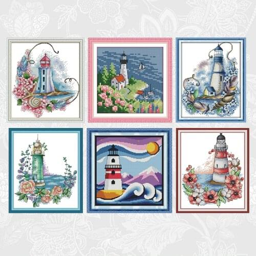 Lighthouse series Printed on Fabric Cross Stitch kits,DMC Embroidery Thread Sets,DIY Handmade Needlework Send Accessory Tools