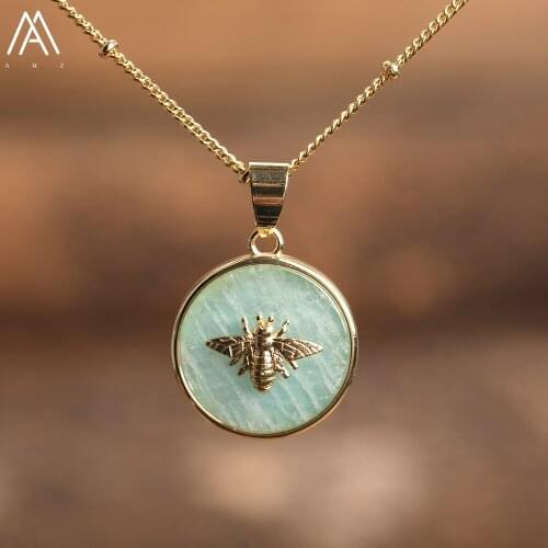 Natural Labradorite Amazonite Stone Inlay Bees Beads Choker Necklace For Women Fashion Statement Jewelry Gift For Her Dropship