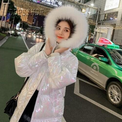 2019 Young Lady Popular Sweet Glossy Women Parkas Fluff Collar Winter Warm Female Overcoat