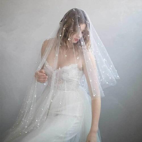 Pearl veil bridal veil with two sizes pearls scatter bridal veil