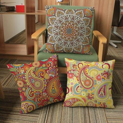 Colorful Geometric Paisley Flowers Patterns Linen Pillow Cases Home Sofa Room Chair Art Style Decorative Cushion Cover 45x45cm