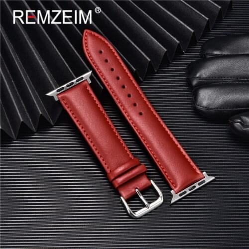 REMZEIM Genuine Leather Watchbands For Apple Watch Band 42mm 38mm Watch Strap For iwach 44mm 40mm Series 6 5 4 3 2 1