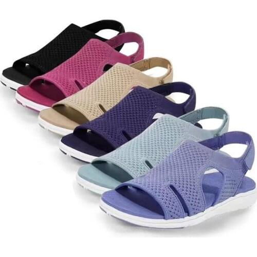 Women Flat Platform Sandals Summer Lady Fabric Soft Casual Breathable Sandals Elastic Band Sandalias