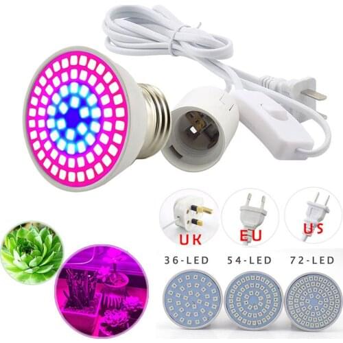 36/54/72 LED Plant Grow Light indoor greenhouse growbox Growing phyto Lamp flower E27 AC Cable Set for Hydro Vegetable