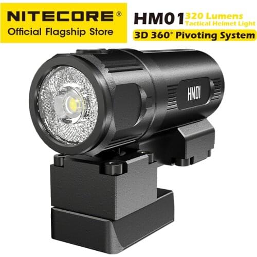 NITECORE HM01 Tactical Helmet Light Flashlight Built in CR123 Battery 320 Lumens Headlamp for ARC Rails 3D 360° Pivoting System