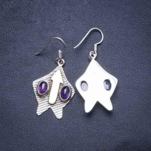 Natural Amethyst Handmade Unique 925 Sterling Silver Earrings 1.75" X4323