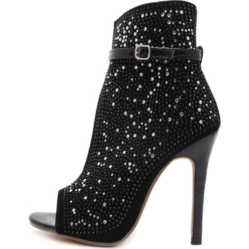 Womens Sandals Summer European American Retro Fish Mouth Rhinestone 8cm Super High Heels Sexy Bag-heel Tower Buckle Sandals