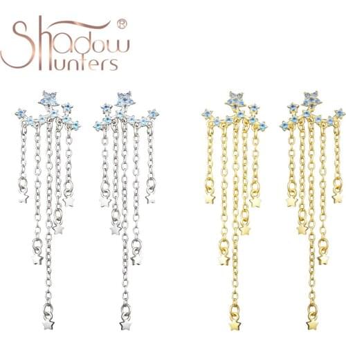 SHADOWHUNTERS Real 925 Sterling Silver Blue Row Stars Drop Earrings Tassels Earrings Luxury Women Jewelry For Party Pendientes