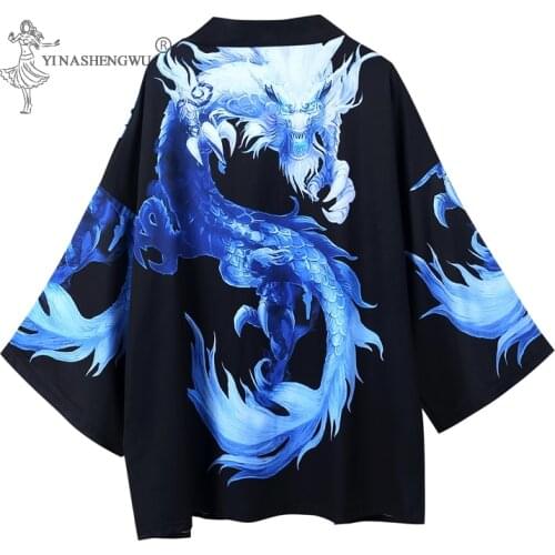 New Japanese Men Women Dragon Print Kimono Harajuku Yukata Loose Shirt Cardigan Costume Samurai Japan Chinese Style Couple Coat