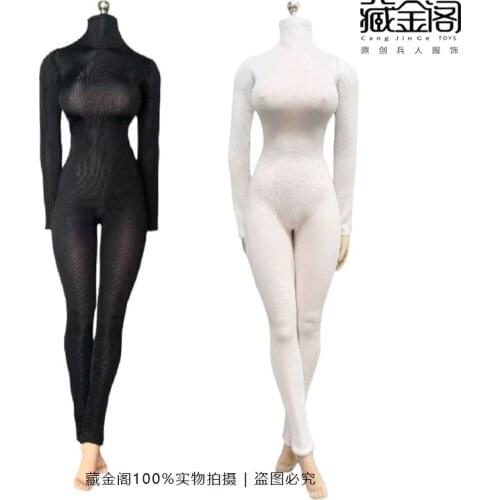 1/6 Female Soldier Black/White High Elastic Bodysuit Jumpsuit Base Shirt Clothing Accessories Fit for Tbl Ud Action Figure Body