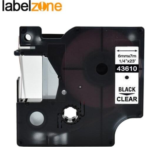 1PC 43610 1/4"(6mm) x 23'(7m) black on clear compatible Dymo D1 PNP 6mm label printers D1 43610 for dymo label manager LM160