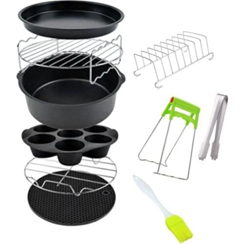 10Pcs Air Fryer Accessories 7 Inches for Airfryer 3.2-5.8QT Fryer, Baking Basket, Pizza Tray, Kitchen Cooking Tools