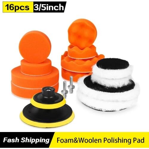 16PCS Car Foam Drill Polishing Pads Kit Buffer Attachment Buffing Sponge Pads 5 Inch & 3 Inch for Car Buffer Polisher