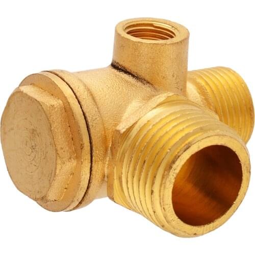 3Port Air Compressor Valve Brass 90Degree Threaded Central Pneumatic Check Valve Replacement Plumbing Hardware Strength Durable