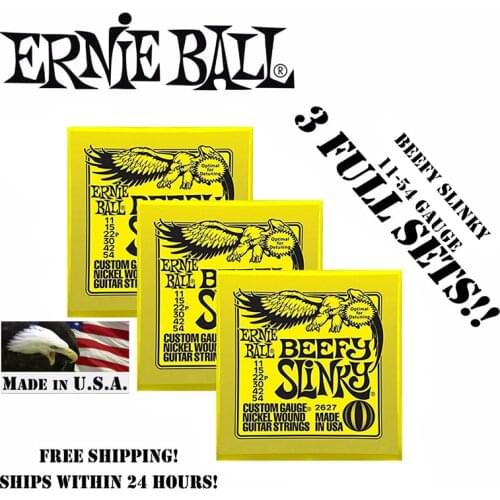 3 Packs! Original Ernie Ball 2627 Nickel Beefy Slinky Drop Tuning Electric Guitar Strings Wound Set, .011 - .054 (3 Packs)