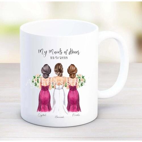 5pcs Customized any language sister girl friend birthday Wedding team Bride to be Bridesmaid gifts Personalized ceramic cup gift
