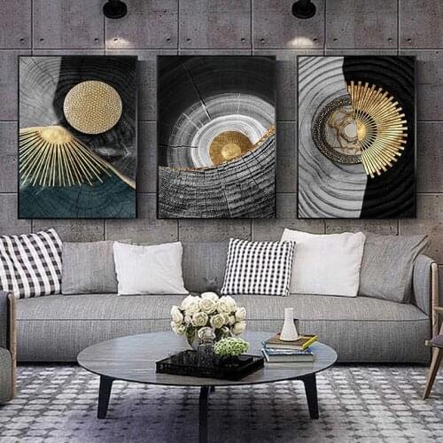 Abstract Golden Black Wood Texture Canvas Painting Posters and Prints Modern Nordic Wall Art Pictures for Living Room Home Decor