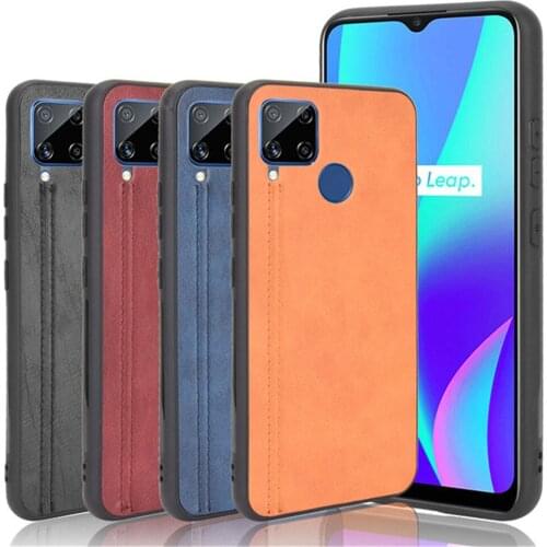 For OPPO Realme C15 Case Luxury Calfskin PU Leather lines Hard Back Cover Case For OPPO Realme C15 C 15 RealmeC15 Phone Cases