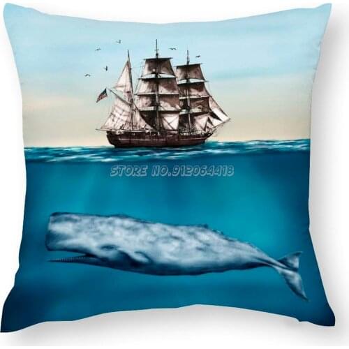 The Whaleship Pillow Case Custom Sofa Decorative Pillow Cases Living Room Multi-size Ship Whale Ocean Whaling Pequod Maritime Ma