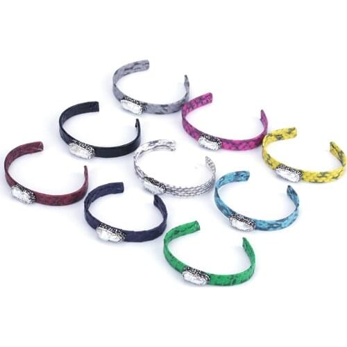 Pink Black Dark Blue Multi-color Real Leather Natural Freshwater Big Pearl Bead Pave Rhinestone Charm Adjustable Unisex Bangle