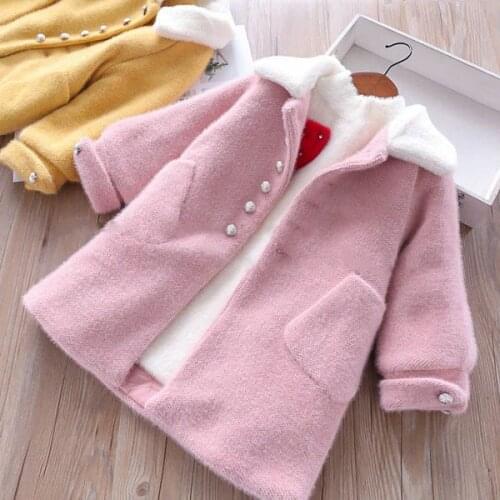 Childrens woollen windbreaker girls long style cotton windbreaker