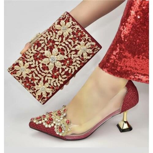 Doershow beautiful Italian Shoes With Matching Bags African Women Shoes and Bags Set For Prom Party Summer Sandal ! HGH1-1