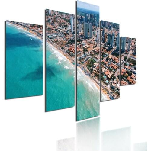 City And Trees By The Beach 5pcs Poster Landscape Wall Art Picture HD Printing Home Decoration Bedroom Living Room Frameless
