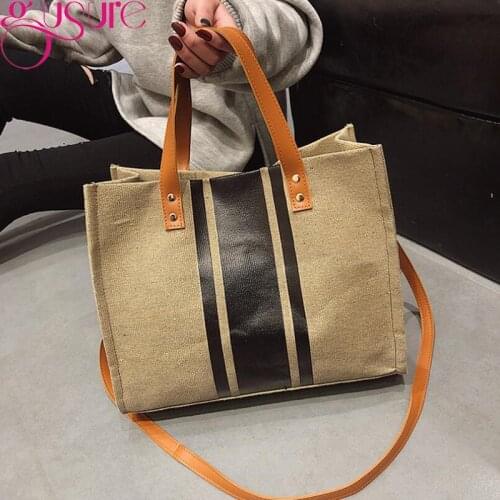Gusure New Summer Natural Linen Tote Large Capacity Female Casual Shoulder Bag Handbag For Women Fresh Beach Shopping Bag