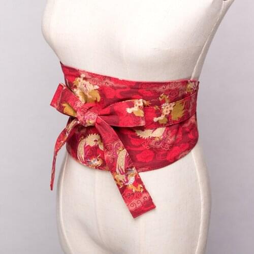 Japan Kimono Cummerbunds Womens Dress Accessory Beautiful Bronzed Floral Prints Yukata Waistbands Cosplay Wear Vintage Style