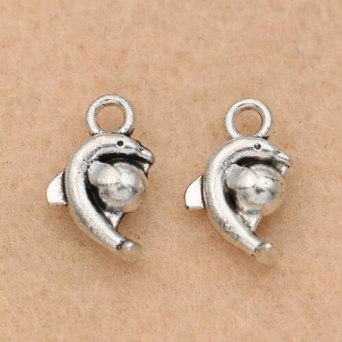 KJjewel Tibetan Silver Plated Dolphin Charms Pendants Jewelry Making Bracelet Findings DIY Handmade Accessories 14x8mm 10pcs/lot