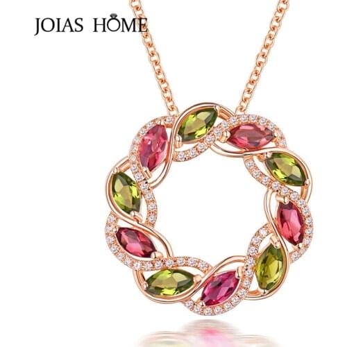 JoiasHome Classic 925 Sterling Silver Necklace Pendant Rose Gold with Colorful Sapphire Wreath Pendant Dinner Party Gift
