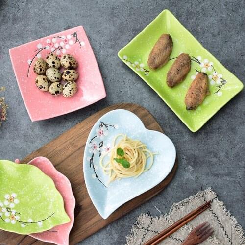 Creative Snack Ceramic Plate Hand-painted Plant Pattern Fruit dinnerware Salad Sushi Dessert cake Plate Kitchen Tableware set