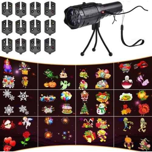 LED12 Picture Flashlight Projection Lamp USB Charging Christmas Ball Party Light Card Film Light Halloween Animation Lights