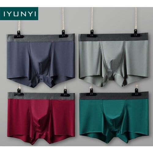 IYUNYI Summer Ice Silk Men Underwear Seamless Transparent Boxer Short Ultra Thin Sheer Breathable Comfortable Panties Underpant