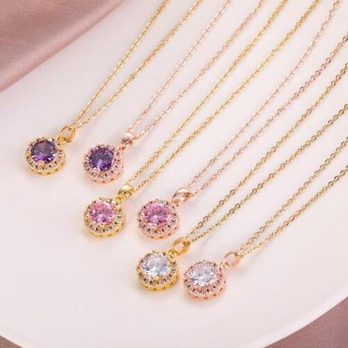 Stainless Steel Fashion Delicate Women Zircon Stone Colorful Pendant Necklace Jewelry Women Best Necklaces Gift For Him