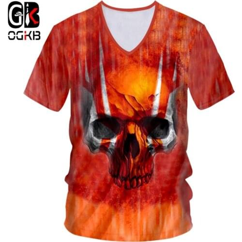 OGKB Summer V Neck Tshirt Man New Slim Fit 3D Tee Shirt Print Skulls Funny 5XL 6XL Clothing Men Spring T-shirt Wholesale