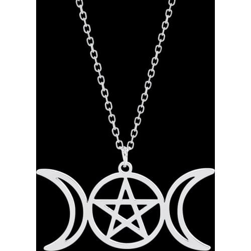 2020 Stainless steel Triple Moon Goddess Pendant Necklaces For Men Women Wicca Pentagram Magic Supernatural Amulet Necklace