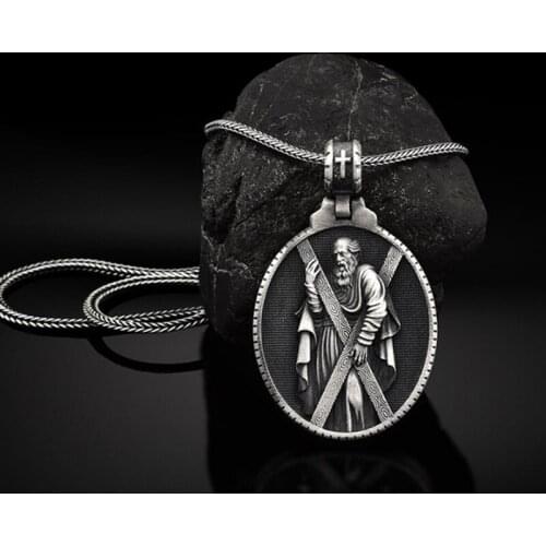 Christian St. Andrew pendant necklace men Retro Religious Jewelry on the neck Catholic Tag Man chain necklace accessories