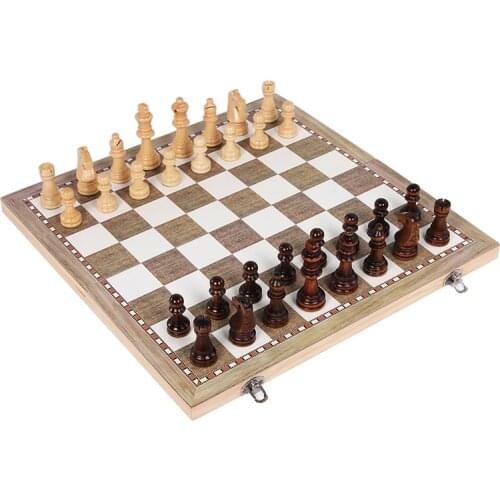 3 in 1 Wooden Chess Set Checkers Backgammon Travel Wooden Chess Game Wood Chess Pieces Foldable Chessboard Draughts I3