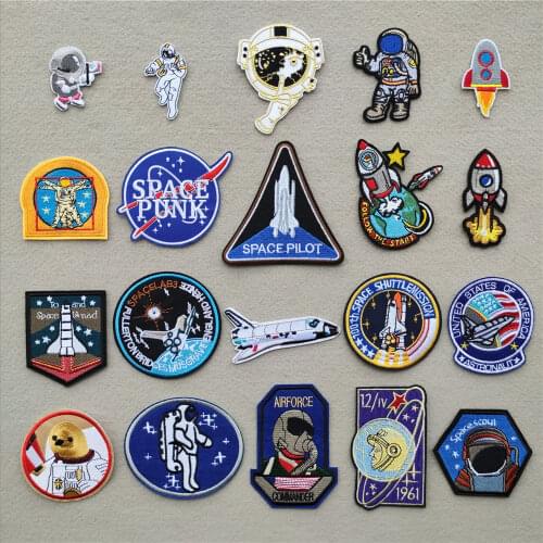 Astronaut Clothes Patches for Stripes Rocket Clothing Sticker Iron on Transfer Applique Space Ship Embroidery Badge for Backpack