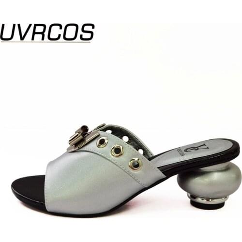 New Design African Slippers Summer High Heels High Quality African Sandals Heels Pumps Sliver Elegant Women African Wedding Shoe