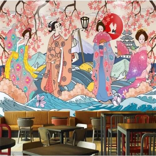 Custom wallpaper murals - Vintage hand-painted Japanese and Japanese ladies sushi restaurant wall - High-end wall covering
