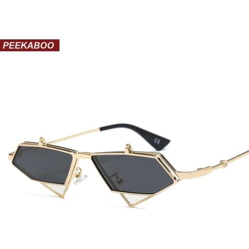 Peekaboo gold steampunk flip up sunglasses men vintage red metal frame triangle sun glasses for women 2019 uv400
