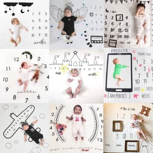 Baby Monthly Growth Milestone Blanket Newborns Photography Cloth Cartoon Pattern Towel Memory Carpet Childrens Bedding