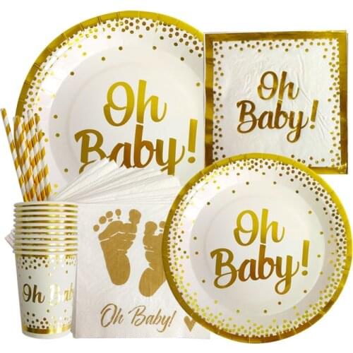 Oh Baby Disposable Party Tableware Paper Plate Cups It Is A Boy Girl Cake Topper Baby Shower Party Supplies
