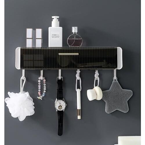Punch-free Storage Rack With Hooks Bathroom Shelves Organizer With Pull-out Drawer Dustproof Household Item Kitchen Accessories