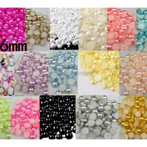 Free shipping 2000pcs/lot 6mm half round flatback ABS Resin imitation pearls beads for nail art DIY phone case decoration