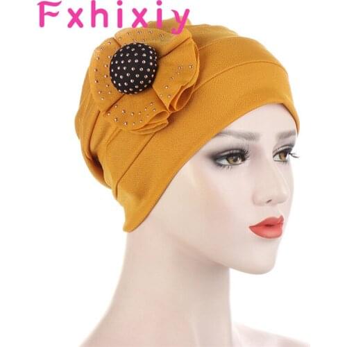 Handmade Big Flower Indian Hat Muslim Fashion Head Scarf Hat Ladies Elegant Fashion Hair Accessories Chemo Hat Turban Bandanas
